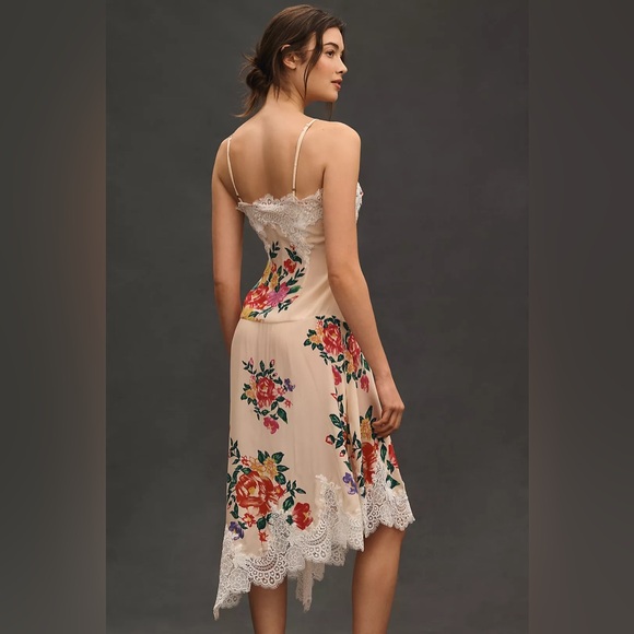 NWT Size S - By Anthropologie Sleeveless V-Neck Lace Slip Midi Dress - Picture 7 of 17